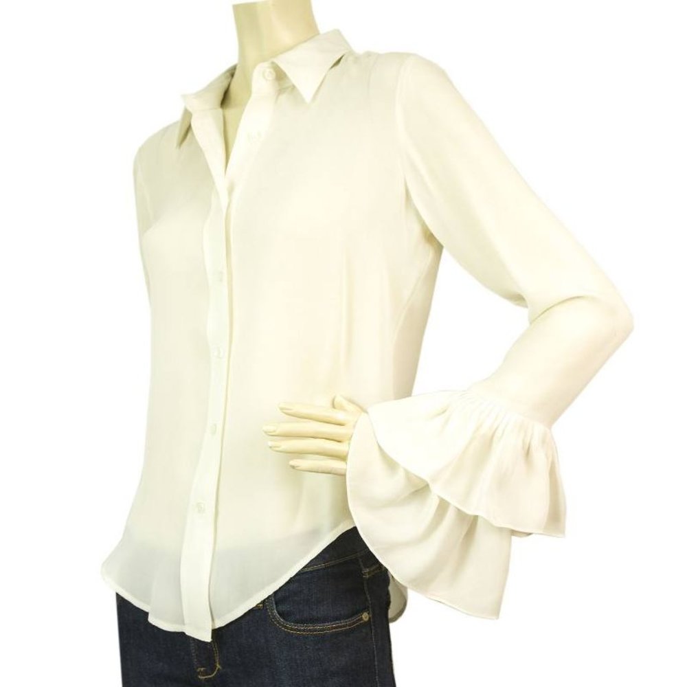 White Womens Ruffled Button Down Front - image 3